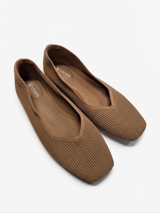 Vivaia Shoes - VIVAIA Margot Square Toe Knit Flats Nutmeg Beige Sustainable Comfort 42 10.5